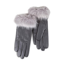 Isotoner Ladies Luxury Leather Gloves with Faux Fur Cuff  Grey