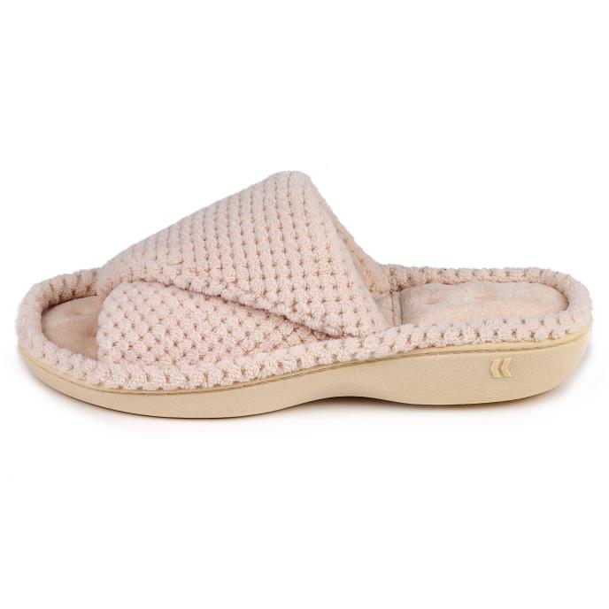 Isotoner Ladies Popcorn Turnover Open Toe Slippers Natural